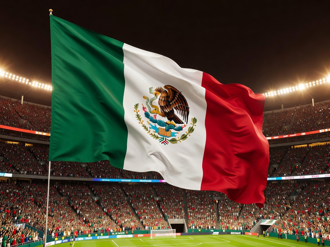 Mexican national flag waving in football stadium